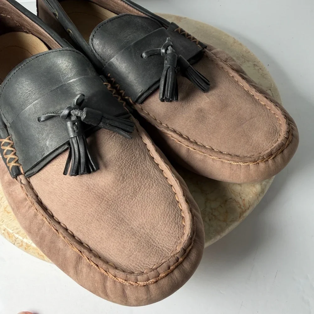 UGG Chester Tassel Loafers 11.5 Brown Black Leather Suede Moccasins 1010139